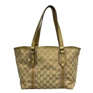 Auth GUCCI GG 137396 Beige Gold Pink Jacquard Leather - Tote Bag